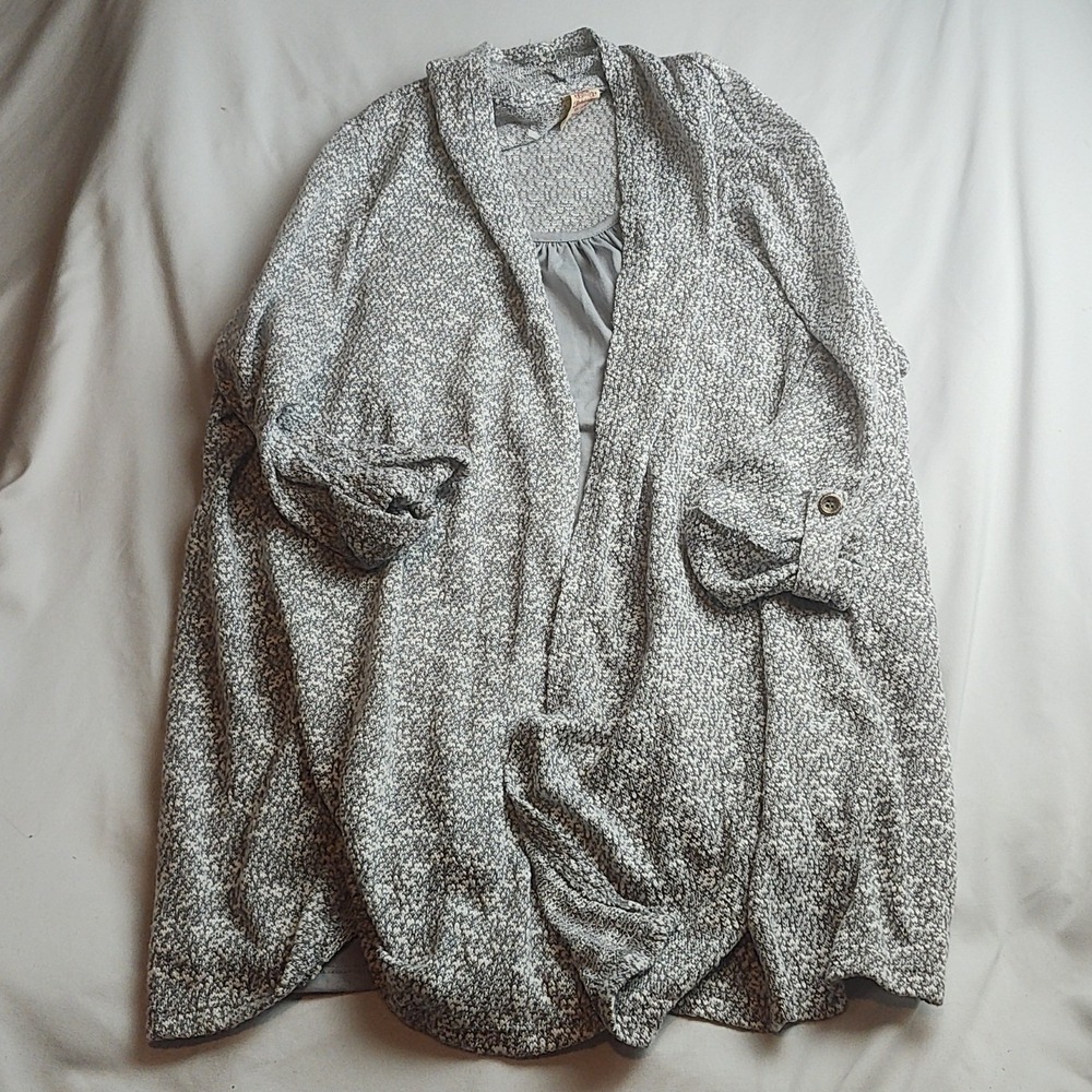 Faded Glory Open Front Cardigan Gray Marled Knit Women's Plus Size 1X
